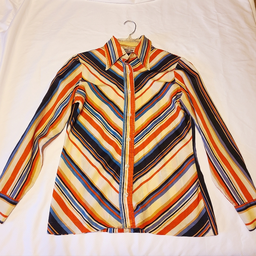 Vintage 1970s Contessa Monique by Florence Alper Striped Multicolor Shirt